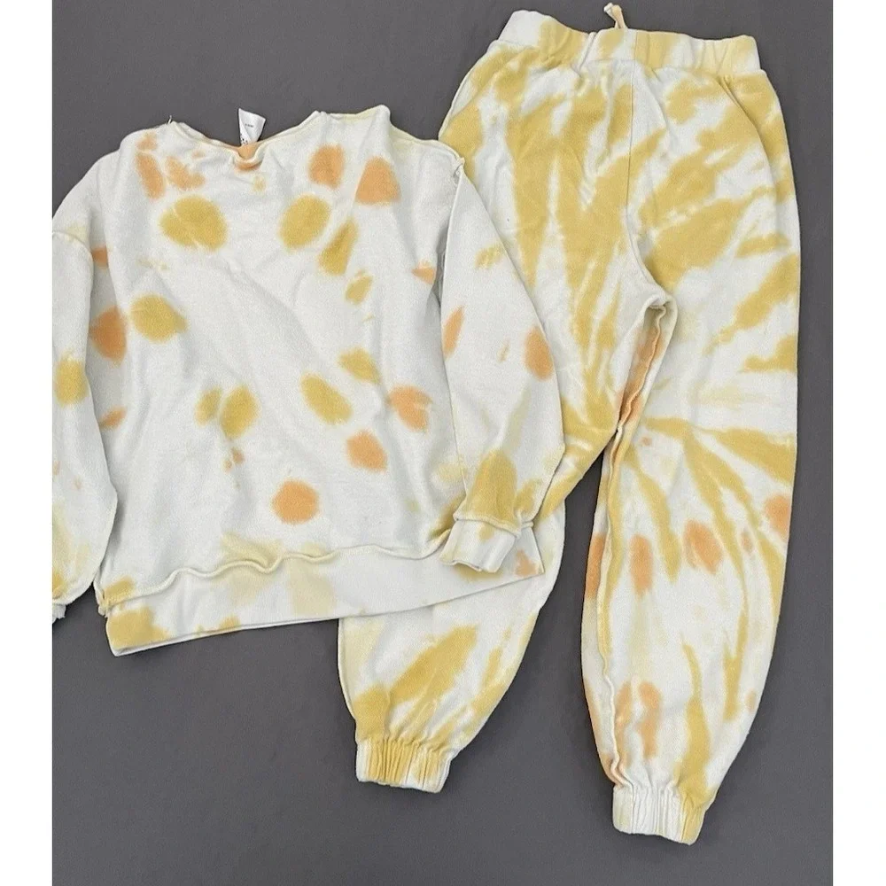 Disney Tie Dye Sweat Set Girls‎ Size 9/10 Yellow White New Point Of View Mickey